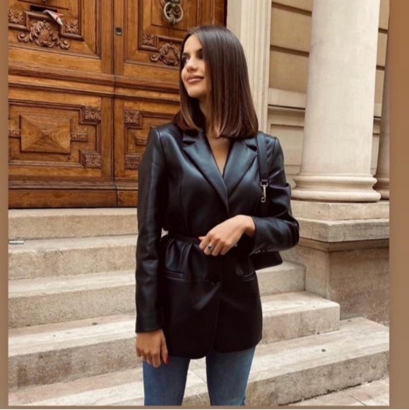 Zara * Oversized Faux Leather Blazer - Picture 11 of 16